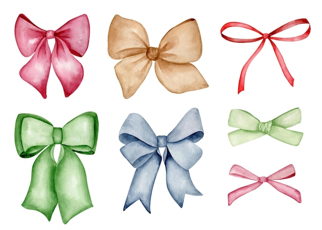 Christmas fabric bow watercolor collection