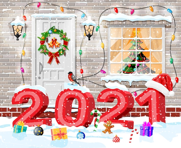 Christmas facade decoration with 2021 bold letters