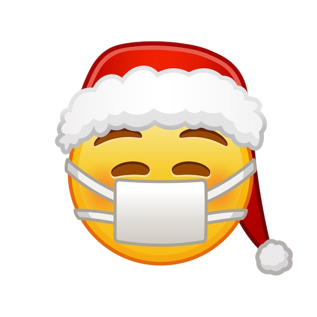 Christmas face with medical mask Large size of yellow emoji smile