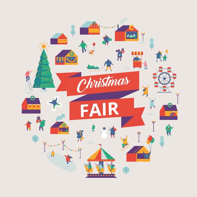 Vector christmas fair flat vector illustration