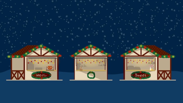 Vector christmas fair illustration of stores