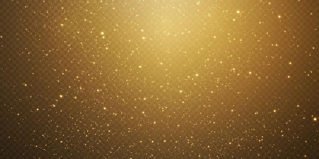 Christmas falling golden lights. Magic abstract gold dust and glare. Festive Christmas background. Abstract golden particles and glitter on a black background.