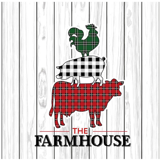 Christmas farmhouse animals with plaid and check print
