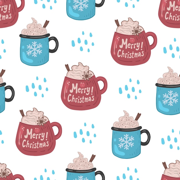 Christmas festive seamless background with drinks