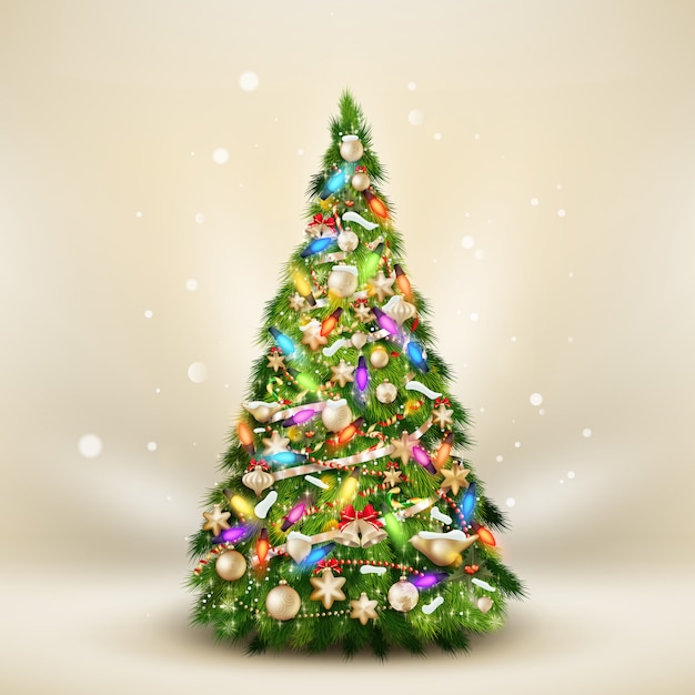 Christmas fir tree on elegant beige. 