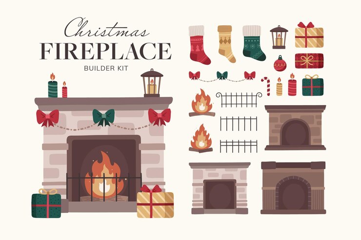 Vector christmas fireplace builder kit v1 in vector eps