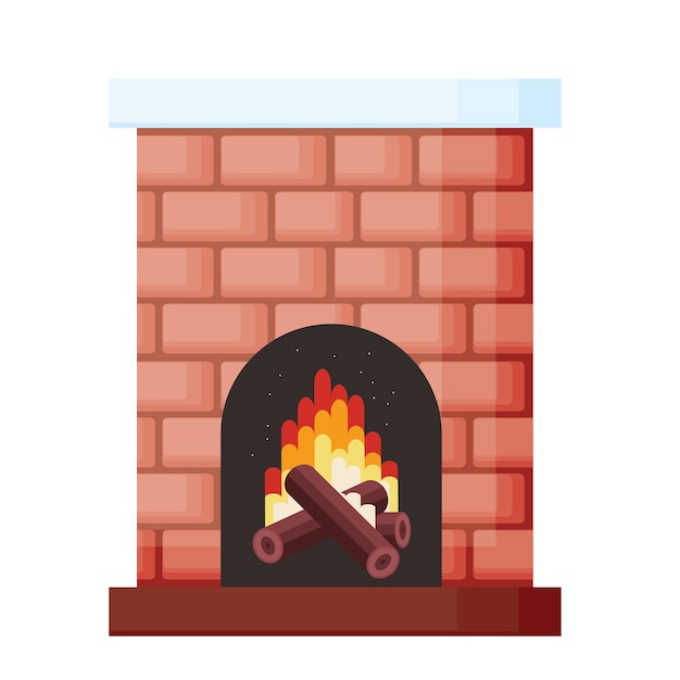 Christmas fireplace vector icon