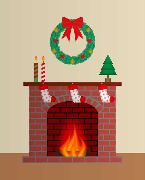 Vector christmas fireplace vector illustration