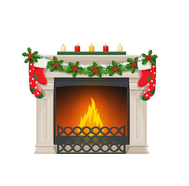 Christmas fireplace with socks, home fire place