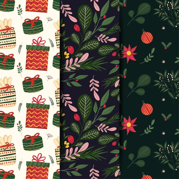 christmas flat design pattern set