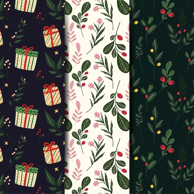 christmas flat design pattern set