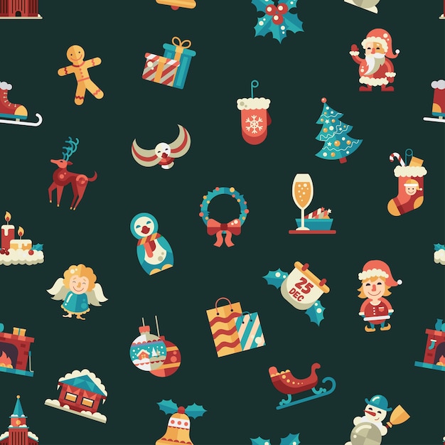 Christmas flat design pattern with icons