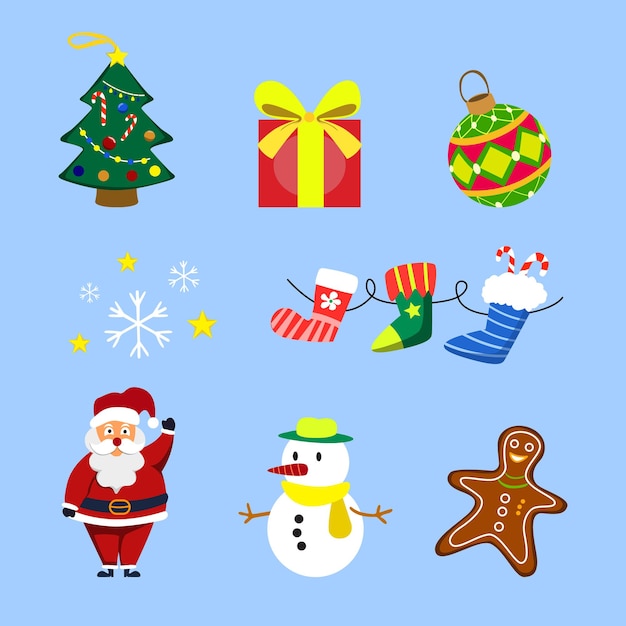 Christmas Flat Icon Set Premium Vector