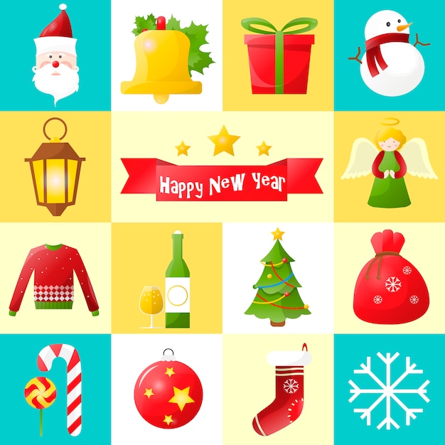 Christmas flat icon set.