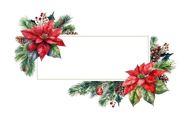 Vector christmas floral frame watercolor border for holiday greeting card and invitation