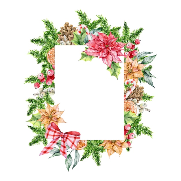 Christmas floral frames watercolor, Christmas Frames with Poinsettia and Greenery