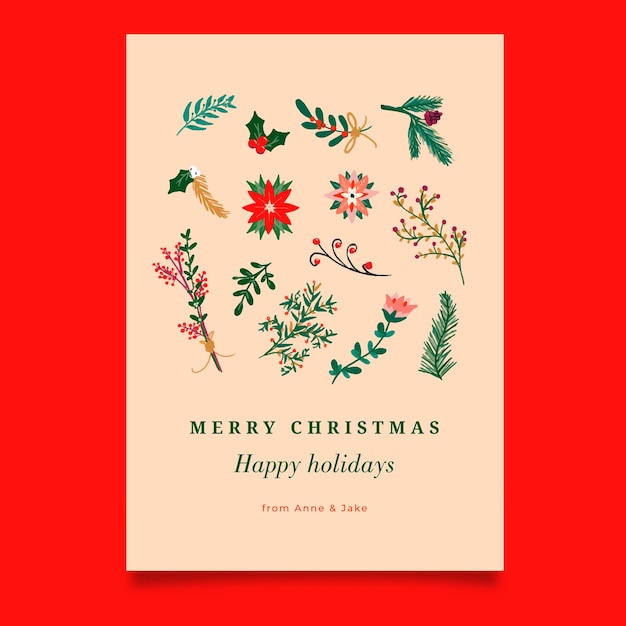 Vector christmas floral greeting card printable