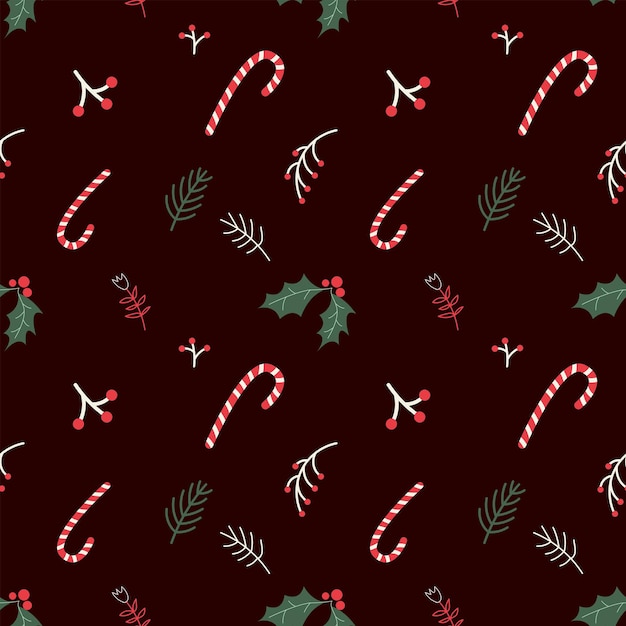 Christmas floral seamless pattern with holly and abstract branches festive endless vector texture