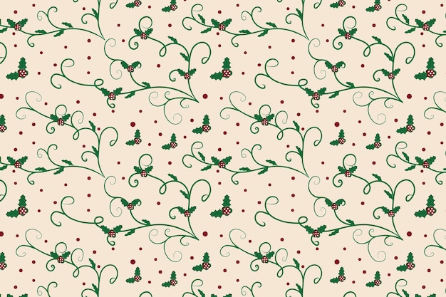 Christmas flourishes swirl holly leaves seamless pattern holiday green ornate christmas pattern