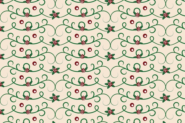 Christmas flourishes swirl holly leaves Seamless Pattern holiday green ornate Christmas pattern