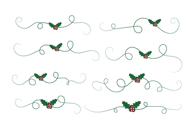 Il natale fiorisce swirls divisori linee elementi decorativi vintage holly calligraphy scroll