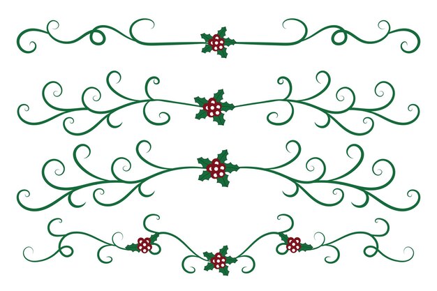Рождественские цветы, вихри, разделительные линии, зимние холли, заголовки, причудливые разделители, декор страниц