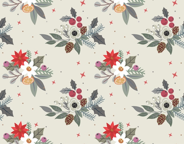 Christmas flowers bouquets seamless pattern