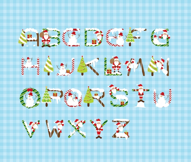 クリスマスフォントのデザインベクトル。 abcアルファベット、レター