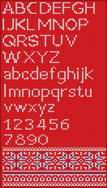 Carattere di natale in stile scandinavo su sfondo rosso con numeri