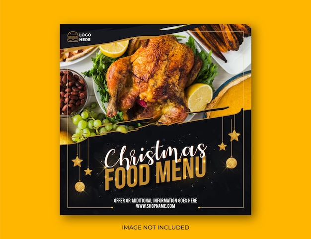 Vector christmas food menu social media banner or post design with decorative ornaments