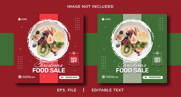 クリスマスフードセールソーシャルメディアプロモーションとinstagramテンプレートバナー投稿デザイン