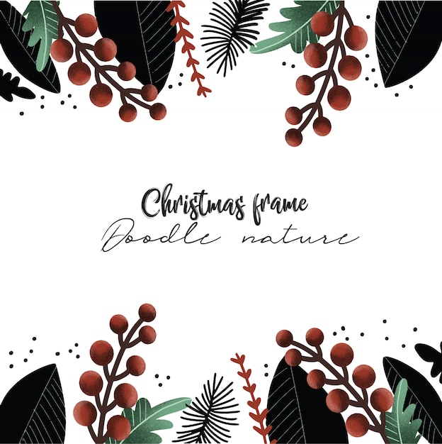 Vector christmas frame doodle nature