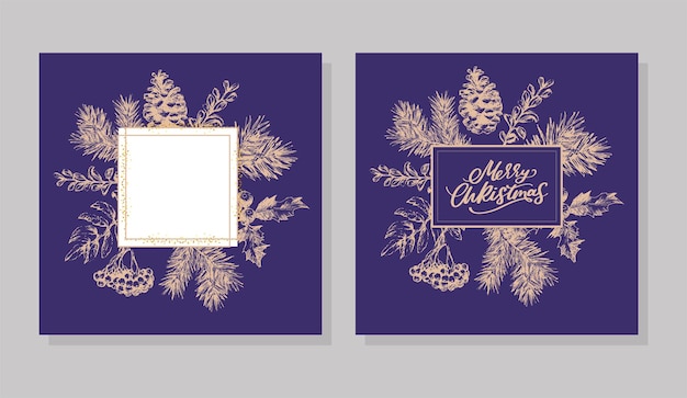 Vector christmas frame tree gold background new year festive background abstract floral background decorative border