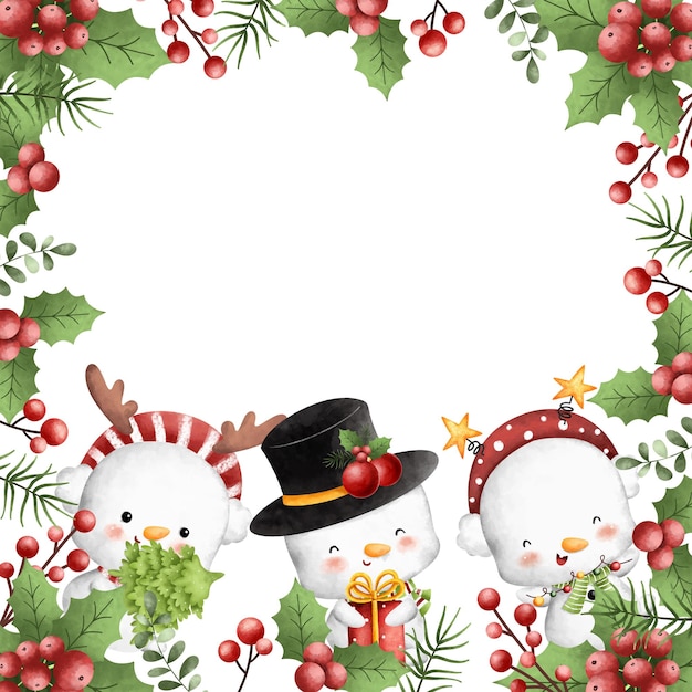 Christmas frame with cute snowman