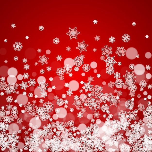 christmas frame with falling snow on red background santa claus colors merry christmas frame with white frosty snowflakes for banners gift cards party invitations and special business offers