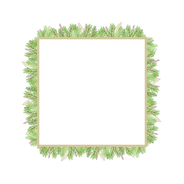 Vector christmas frame with pine branches.