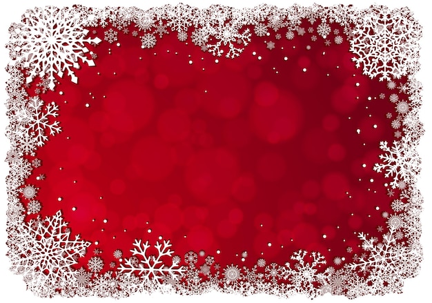 Christmas frame with snowflakes over red background with bokeh Vector illustration