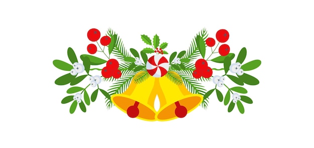 Christmas garland with bells and plant branches flowers and berries