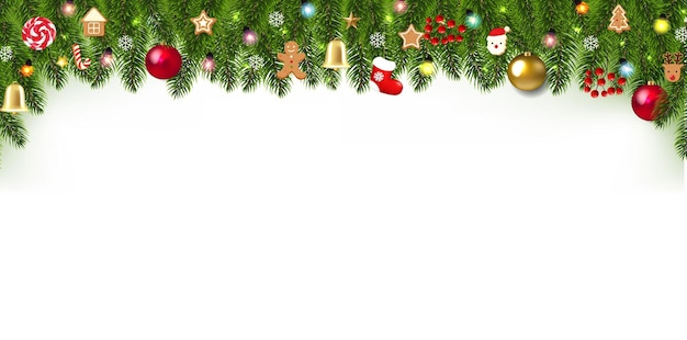 クリスマス・ガーランドとクリスマスのおもちゃと杉の木とグラディエント・メッシュ・ベクトルイラスト