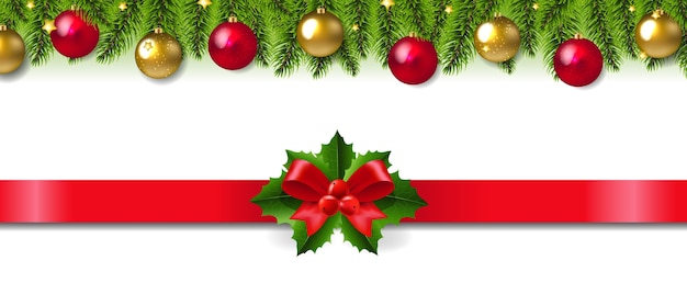 赤いリボンと弓のクリスマスガーランド