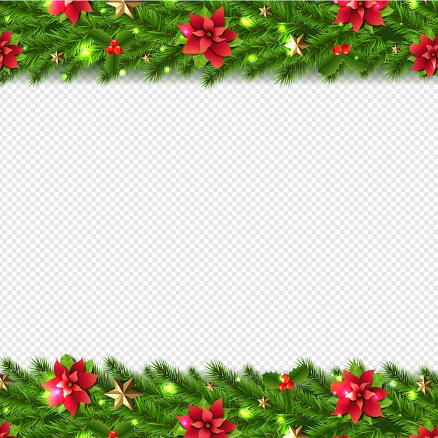 Vector christmas garlands border isolated on transparent