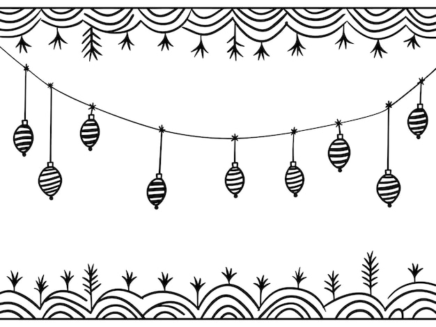 Christmas garlands and decorations pattern isolated on white background Hand drawn sketch
