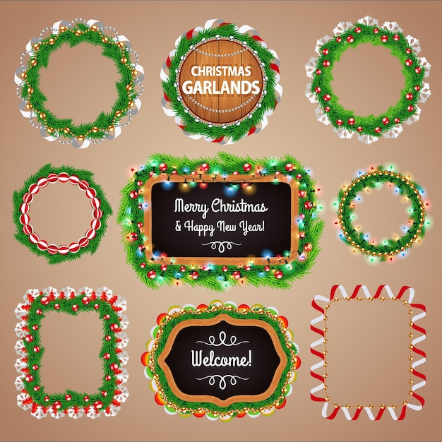 Christmas Garlands Frames and Blackboard with a Copy Space Set