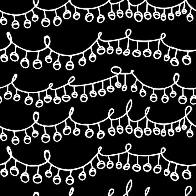 Christmas garlands seamless pattern Holiday illumination clip art on black background