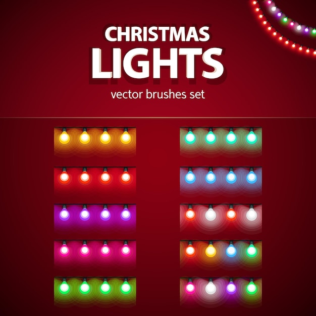 Christmas Garlands With Lamps Set Vector Brushes