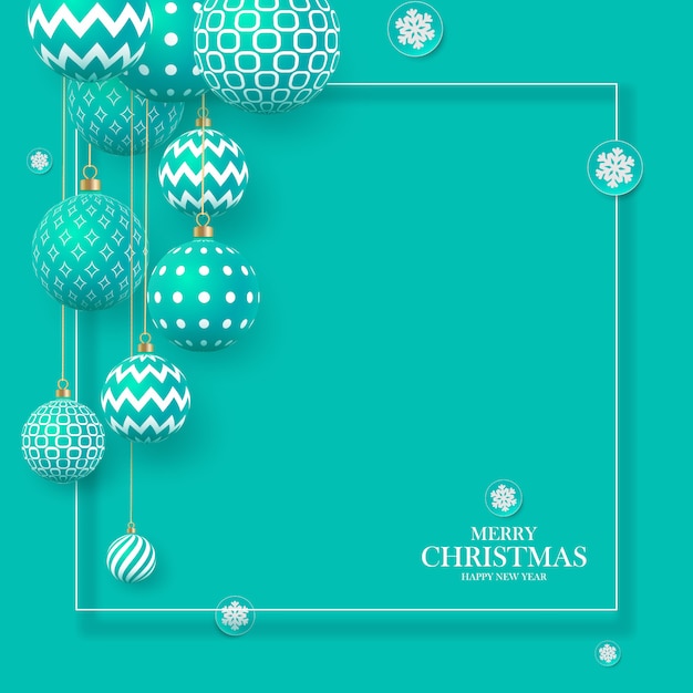 クリスマスは、幾何学模様と雪片で優しく緑のつまらないものです。パステルカラーの抽象的なクリスマス背景。あなたのテキストのための場所。