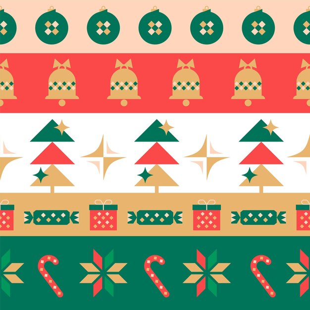 Vector christmas geometric seamless pattern with holiday decoration vector