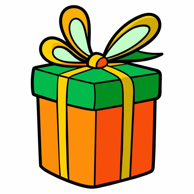 Vector christmas gift box present ribbon hand drawn sticker icon concept isolated illustration