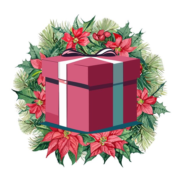 Christmas gift box watercolor clipart