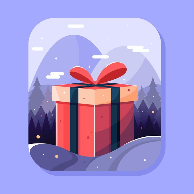 Christmas gift box with mountain background